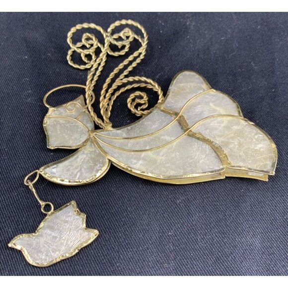 Capiz Shell Angel Christmas Ornaments White With Golden Wire Lot of 2 4.5" Long - Picture 3 of 6
